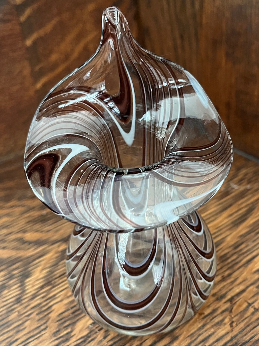 Vintage Jamestown Glasshouse Mini Jack in the Pulpit Vase Swirl Art Glass H Mark